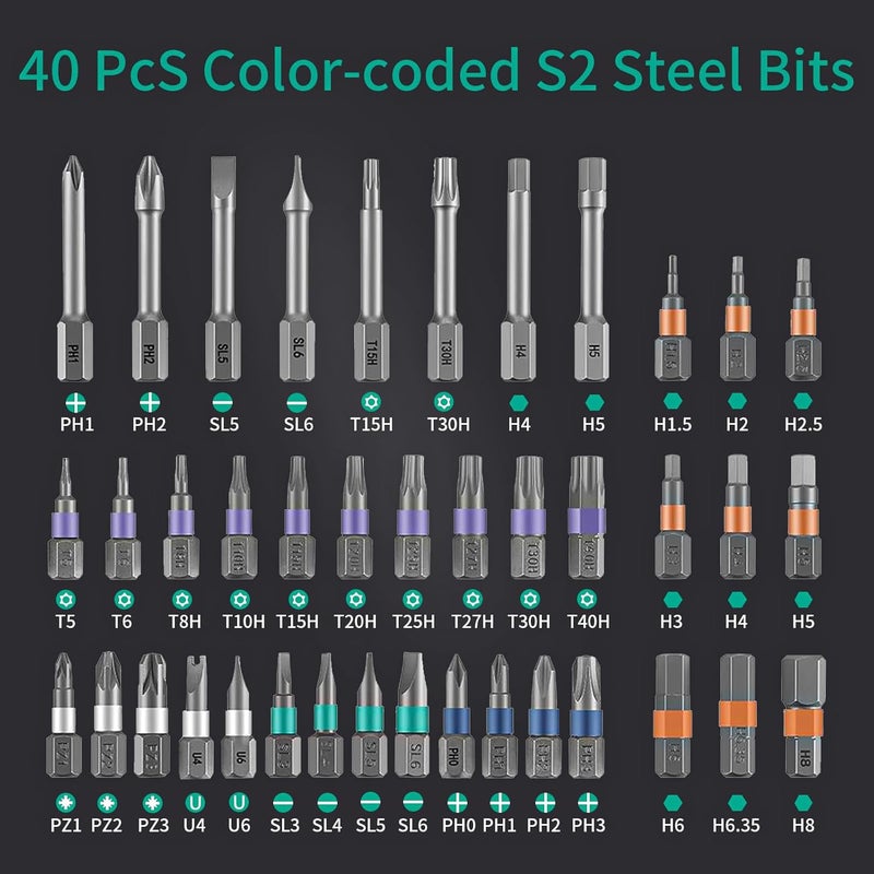 JUSTHERE 42 in 1 Magnetic Screwdriver Set, DIY Ratchet Screwdriver Set with Detachable Handle, Portable Compact Repair Tool Kit for Furniture Laptop Electronicsv Bicycle - Image 2